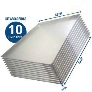 Kit 10 Assadeiras 58X70 3,5Cm Pao Doce Lisa Aluminio 0,6Mm Moldado - Imeca
