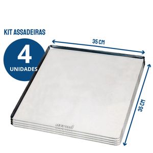 4 Assadeiras 35X35 Lisa Para Forno Turbo Prp-004 Aluminio Estampada - Imeca