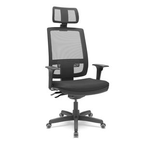 Cadeira Presidente Brizza Ergonômica Braço 3D Backplax Couro Preto - Plaxmetal