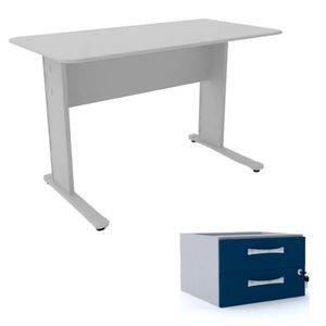 Mesa Secretaria Maxxi 75X121x61 Cinza 2 Gavetas Azul - Pandin