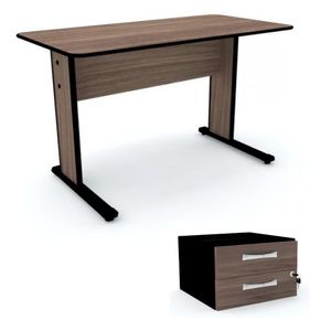 Mesa Secretaria Maxxi 120X60 Preto E Walnut 2 Gavetas - Pandin