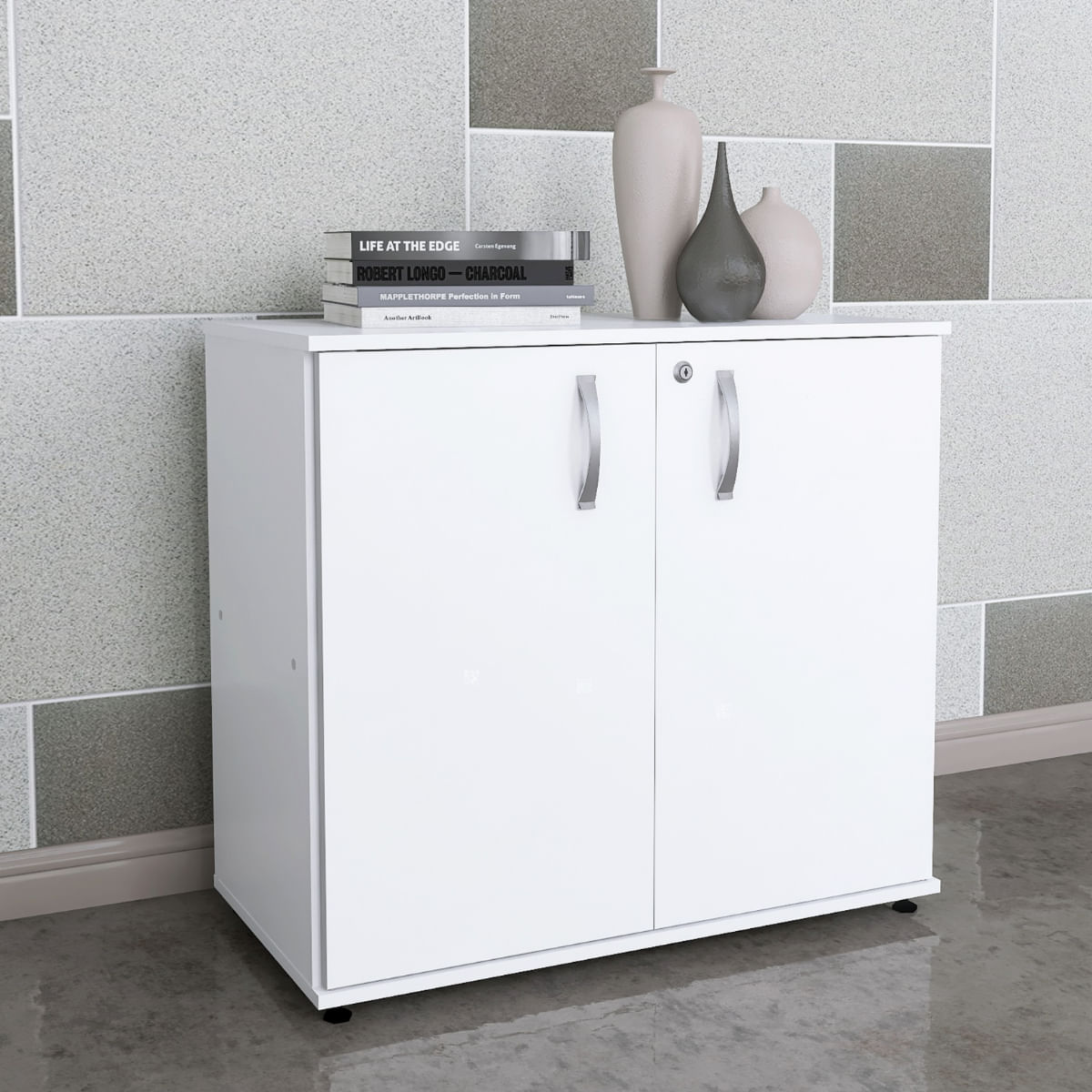 Armario Baixo Maxxi 2 Portas 68X89x38cm Branco - Pandin - Acimaq