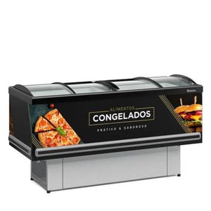 Balcao Refrigerado Premium Ilha Gesv-190 Preto Com Iluminação Vidro Curvo 220V - Gelopar