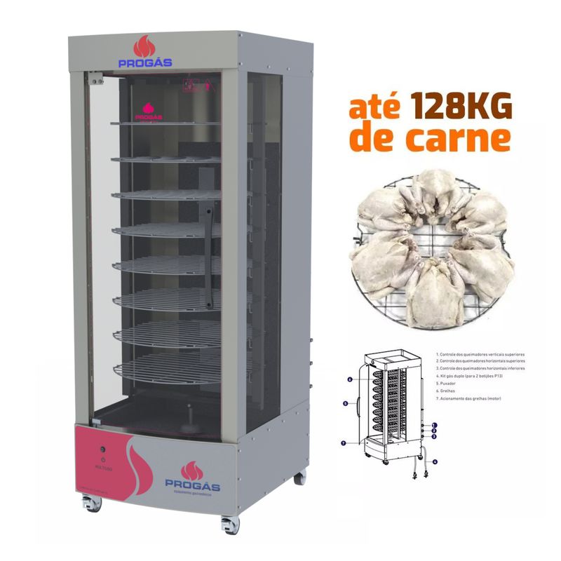 MAQUINA-DE-FRANGO-GIRATORIA-MULTIUSO-PRP482-128KG-GAS-E-BIVOLT---PROGAS