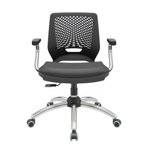 Cadeira Beezi Ergonomica Couro Preto Base Cromada - Plaxmetal