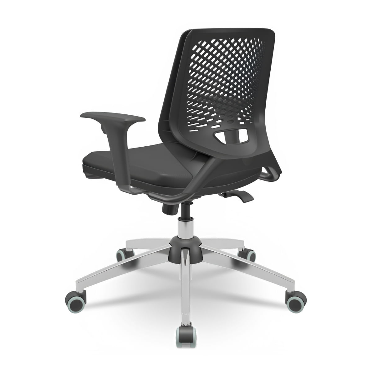 Cadeira Beezi Giratoria Couro Preto Base Cromada - Plaxmetal