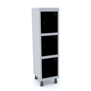 Mini Roupeiro Aço 3 Portas Preto Tranca Cadeado - Pandin