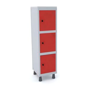 Mini Roupeiro Aço 3 Portas Vermelho Tranca Cadeado - Pandin