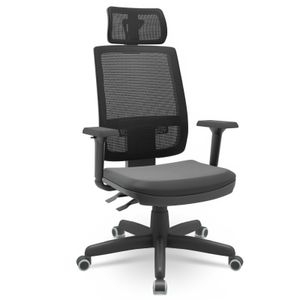 Cadeira Presidente Brizza Couro Preto Braço 3D Backplax Apoio De Cabeça - Plaxmetal