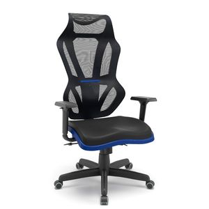Cadeira Vizon Dz Vinil Preto Shift Azul Braço 3D Relax - Plaxmetal