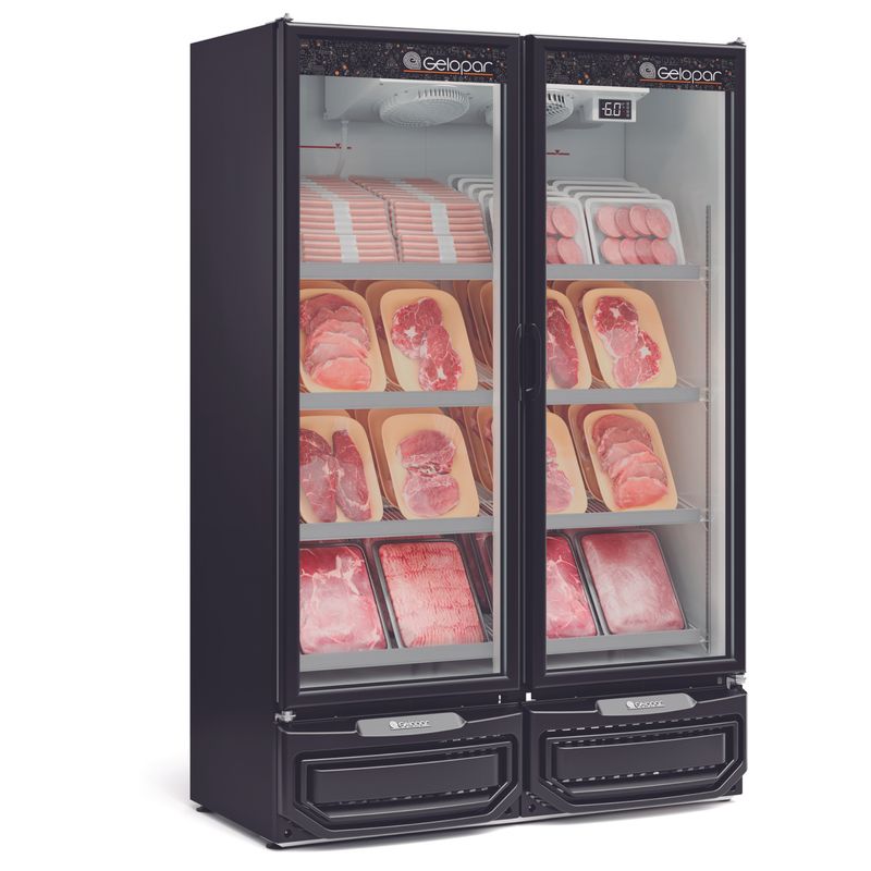 BALCAO-REFRIGERADO-CARNES-E-BEBIDAS-GCBC950-PRETO-957L-PORTA-VIDRO-220V---GELOPAR