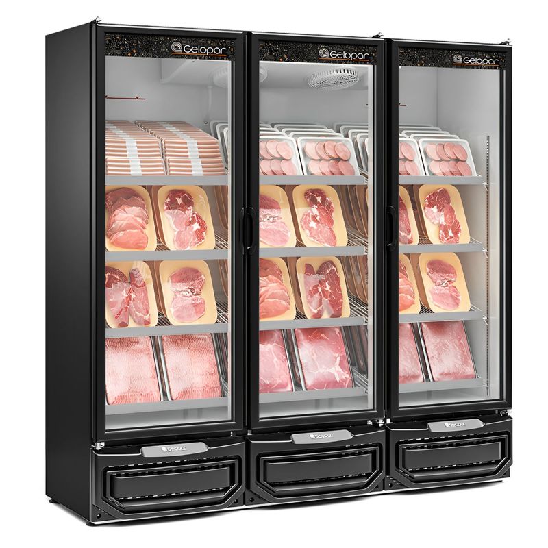 BALCAO-REFRIGERADO-CARNES-E-BEBIDAS-GCBC1450-PRETO-1458L-PORTA-VIDRO-220V---GELOPAR