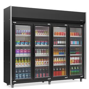 Balcao Refrigerado Expositor Vertical Geas-4p Preto 4 Portas 2,35Mt 127V - Gelopar