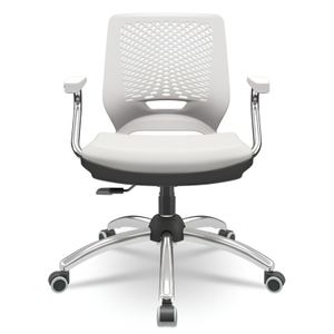 Cadeira Beezi Giratoria Vinil Branco Base E Braço Cromada Regulador Encosto - Plaxmetal