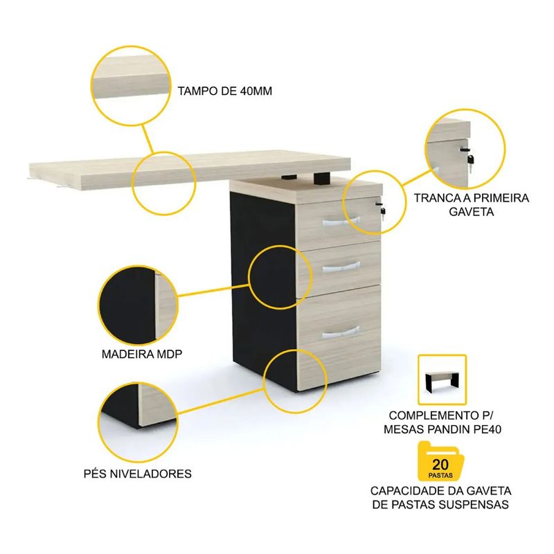 MESA-COMPLEMENTO-4-GAVETAS-75X104X45-NOGUEIRA-E-PRETO---PANDIN