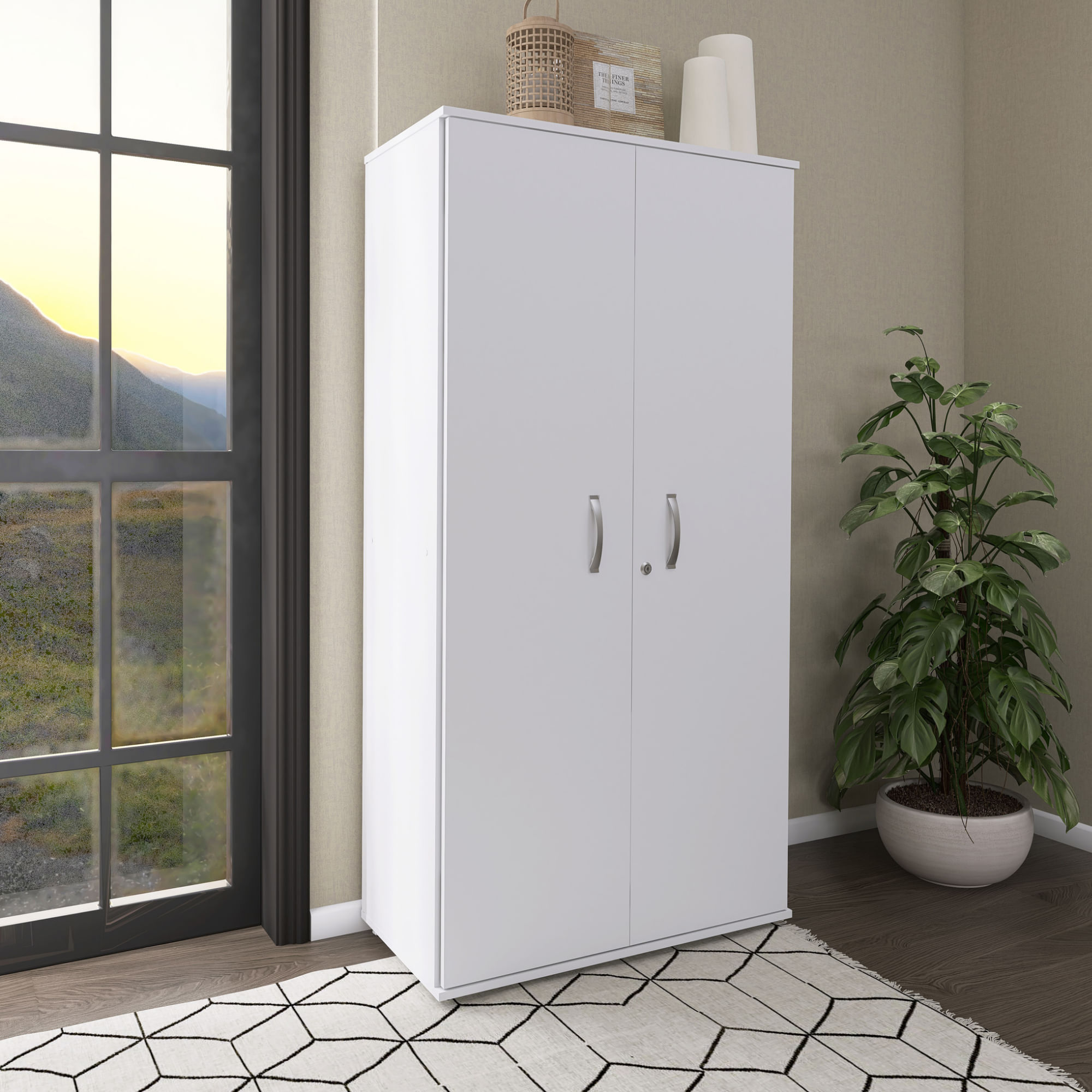 Armario Alto 158X80x38 Maxxi 2 Portas 3 Prateleiras Branco