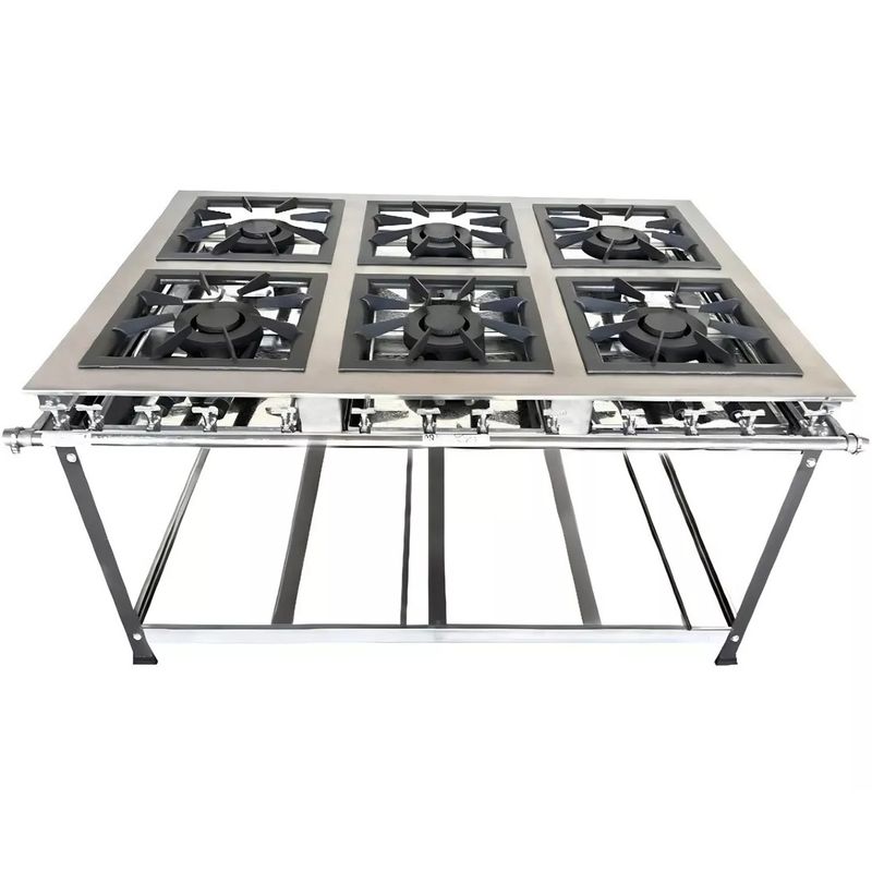 FOGAO-6-BOCAS-40X40-GOLD-CFZG-158-INOX-GAS-GLP-BAIXA-PRESSAO-PERFIL-10CM-DE-PE-CENTRO-COZINHA---CEFAZ
