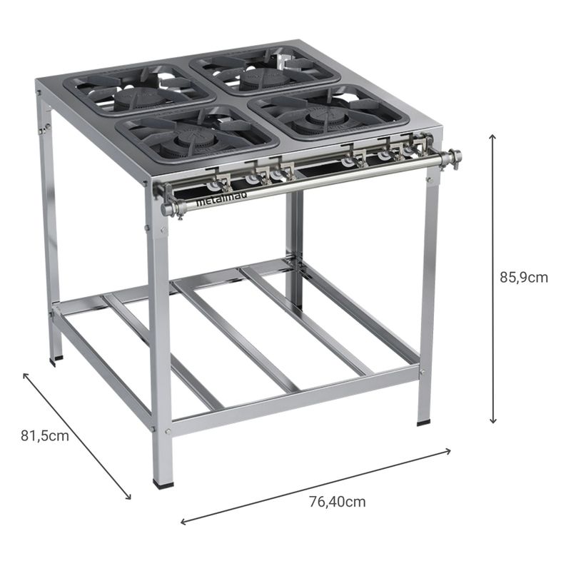 FOGAO-4-BOCAS-30X30CM-GAS-NATURAL-BAIXA-PRESSAO-PERFIL-65CM---METALMAQ