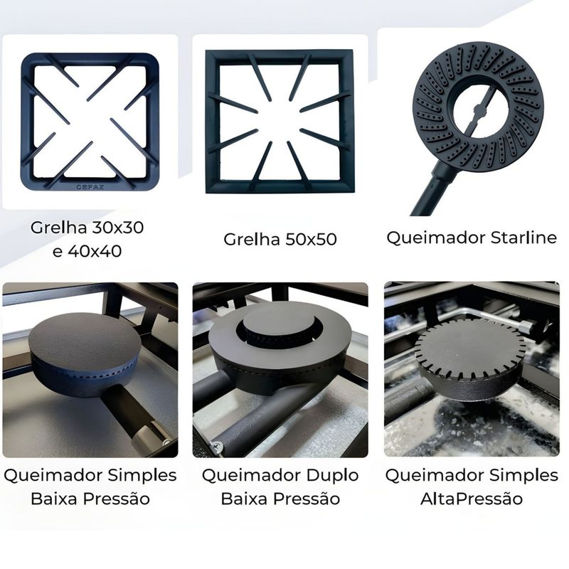 FOGAO-4-BOCAS-30X30-GOLD-CFZG-127-GAS-GLP-BAIXA-PRESSAO-PERFIL-7CM-COM-FORNO---CEFAZ