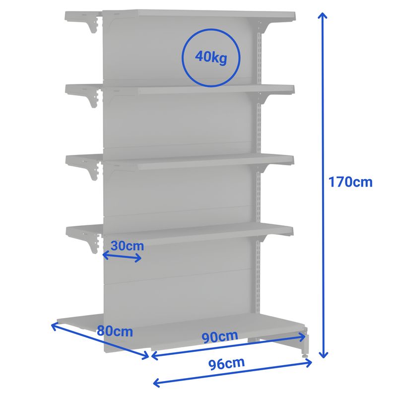GONDOLA-CENTRO-CONTINUACAO-170X90-4-BANDEJAS-60CM---BASE-80CM-PRETO---AMAPA