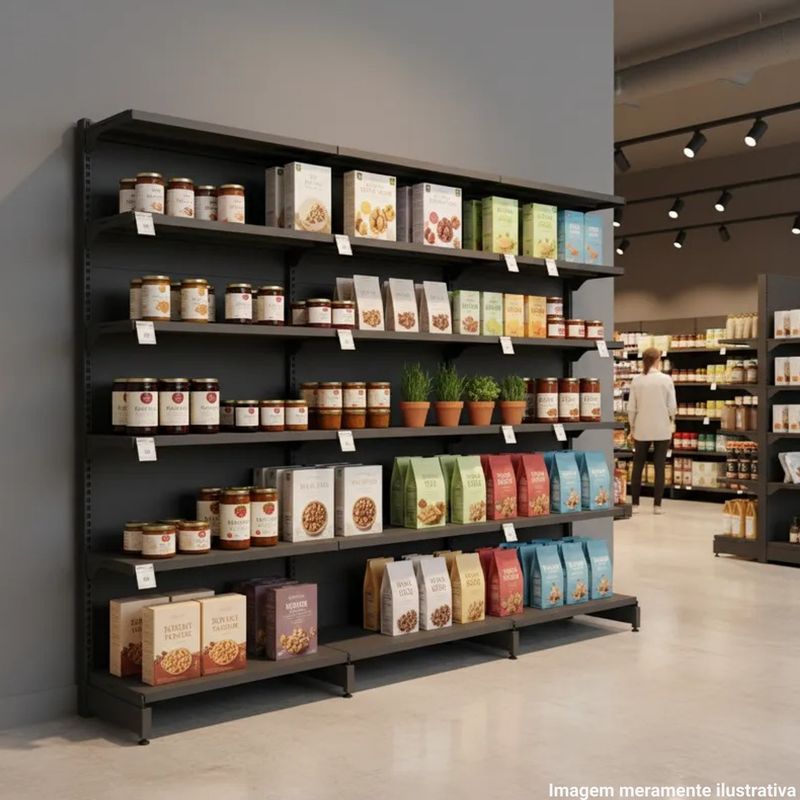 GONDOLA-PAREDE-CONTINUACAO-170X90-4-BANDEJAS-30CM---BASE-40CM-PRETO---AMAPA