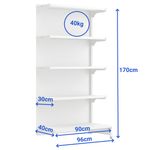 GONDOLA-PAREDE-CONTINUACAO-170X90-4-BANDEJAS-30CM---BASE-40CM-BRANCO---AMAPA