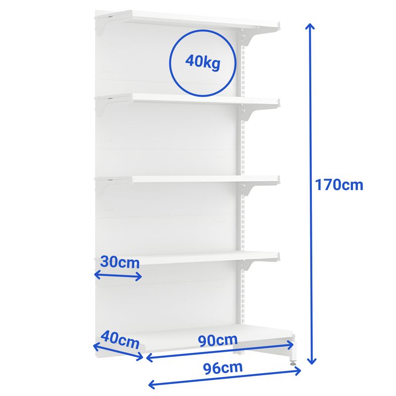 GONDOLA-PAREDE-CONTINUACAO-170X90-4-BANDEJAS-30CM---BASE-40CM-BRANCO---AMAPA