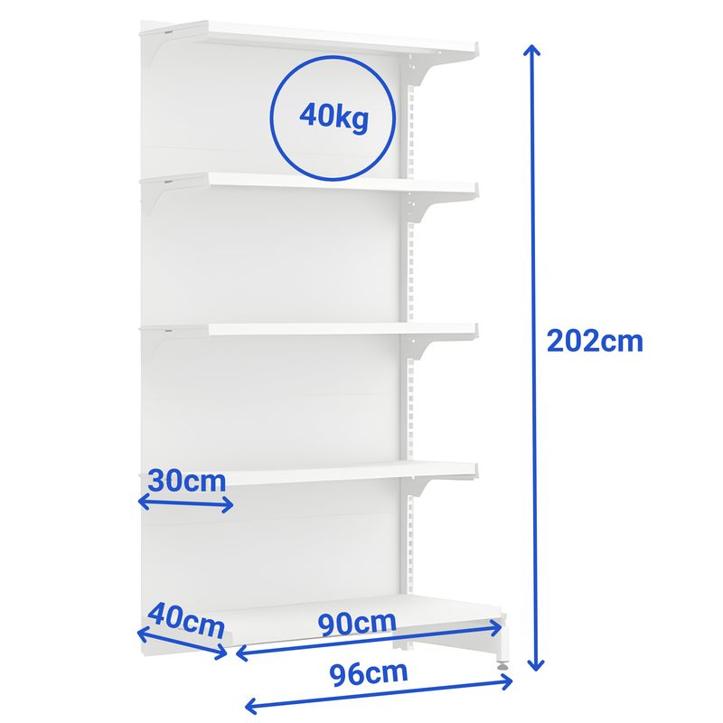 GONDOLA-PAREDE-CONTINUACAO-202X90-4-BANDEJAS-30CM---BASE-40CM-BRANCO---AMAPA