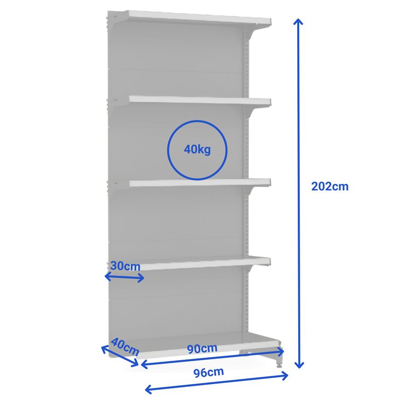 GONDOLA-PAREDE-CONTINUACAO-202X90-4-BANDEJAS-30CM---BASE-40CM-PRETO---AMAPA