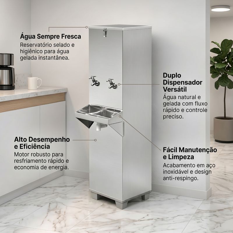 BEBEDOURO-INOX-25L-2-TORNEIRAS-FRIA-COM-FILTRO-127V---FRISBEL