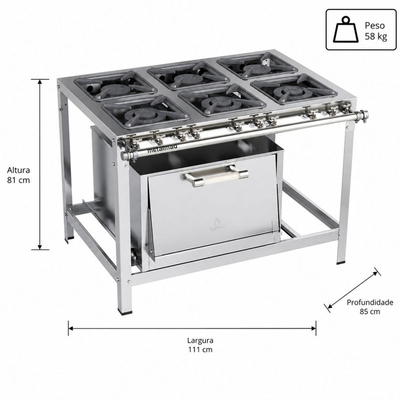 FOGAO-6-BOCAS-M-19-PREMIUM-30X30CM-GAS-GLP-BAIXA-PRESSAO-PERFIL-65CM-COM-FORNO---METALMAQ