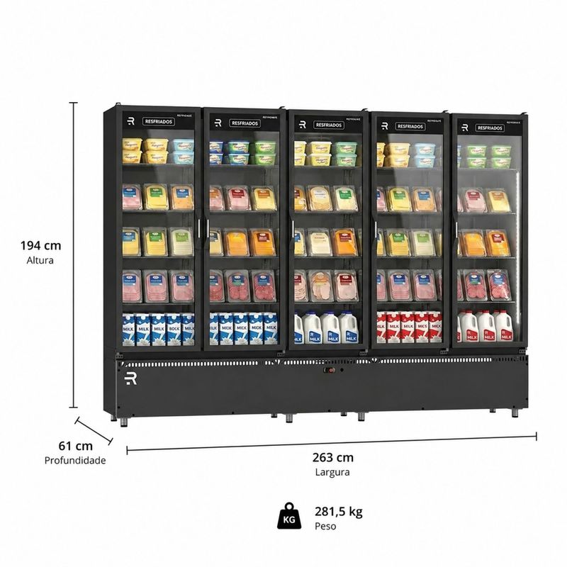 BALCAO-AUTO-SERVICO-FRIOS-E-LATICINIOS-VANGUARD-ASVR-5PB-1630L-TODO-PRETO-5-PORTAS-220V---REFRIMATE