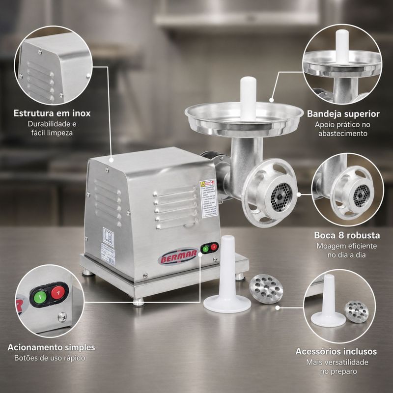 MOEDOR-DE-CARNE-INOX-B-8-BM-23-BIVOLT---BERMAR