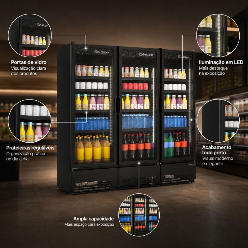 BALCAO-REFRIGERADO-VERTICAL-FRIOS-E-LATICINIOS-GCVR-1450CB-TODO-PRETO-3-PORTAS-220V---GELOPAR