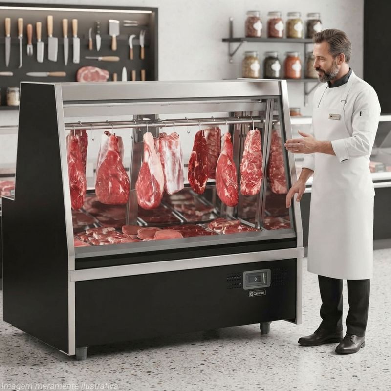 BALCAO-REFRIGERADO-ACOUGUE-TURINO-STANDARD-GATS-150-PRETO-TENDAL-DUPLO-SEM-DEPOSITO-220V---GELOPAR