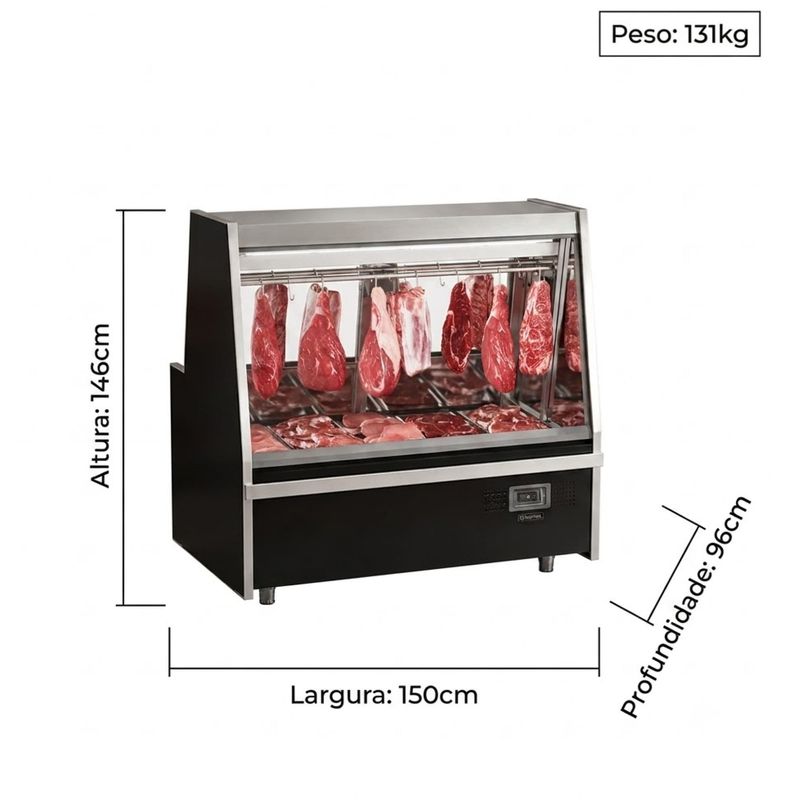 BALCAO-REFRIGERADO-ACOUGUE-TURINO-STANDARD-GATS-150-PRETO-TENDAL-DUPLO-SEM-DEPOSITO-220V---GELOPAR
