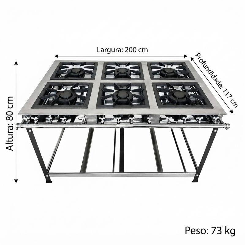 FOGAO-6-BOCAS-40X40-GOLD-CFZG-166-INOX-GAS-GLP-BAIXA-PRESSAO-PERFIL-10CM-DE-PE---CEFAZ