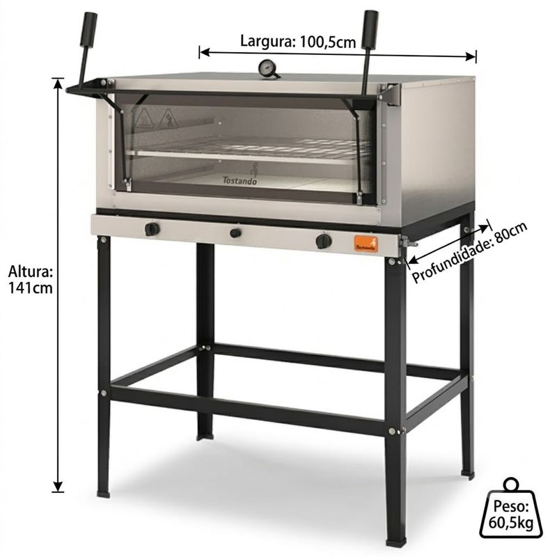 FORNO-LASTRO-GAS-GLP-GUILHOTINA-FLG-800-80X60CM-INOX---TOSTANDO