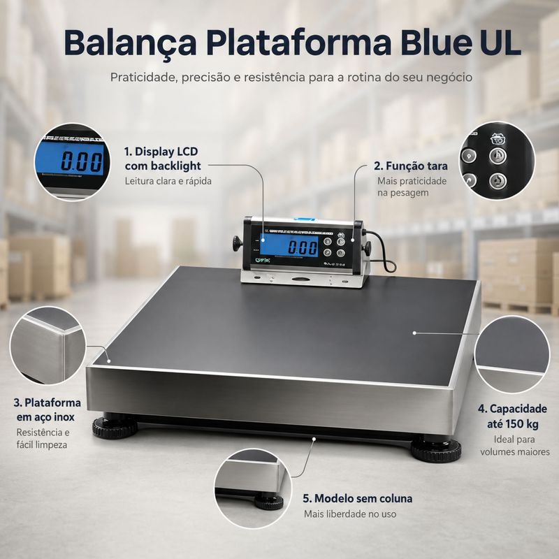 BALANCA-PLATAFORMA-BLUE-UL-SEM-COLUNA-150KGX100G-50G-45X60CM-PRATO-INOX-BIVOLT---UPX