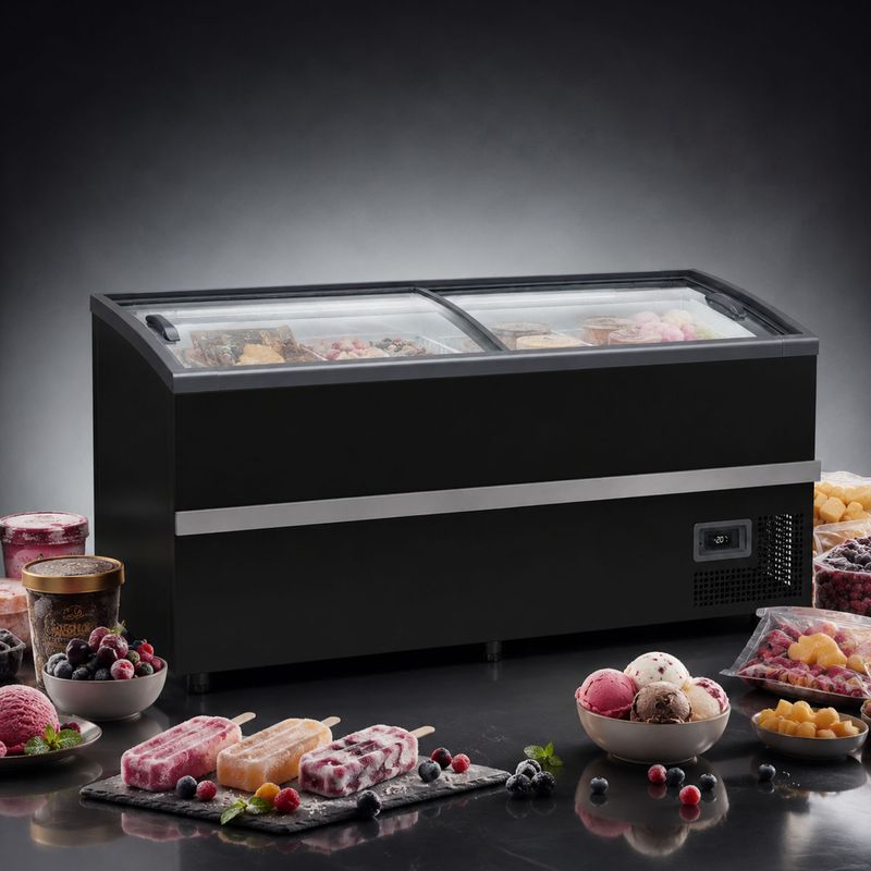 BALCAO-REFRIGERADO-EXPOSITOR-ILHA-DUPLA-ACAO-LED-GISM-190-PRETO-BIVOLT---GELOPAR