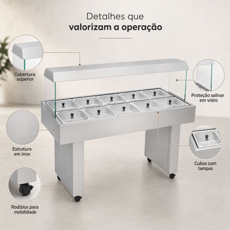 CARRO-BUFFET-TERMICO-BBMM-10-10-CUBAS-127V---EDANCA