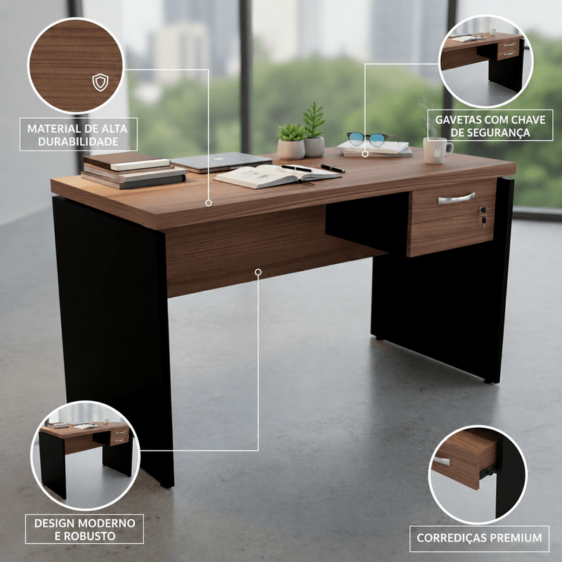 MESA-SECRETARIA-PE40-135X60-WALNUT-E-PRETO-2-GAVETAS---PANDIN
