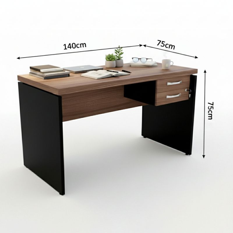 MESA-SECRETARIA-PE40-135X60-WALNUT-E-PRETO-2-GAVETAS---PANDIN