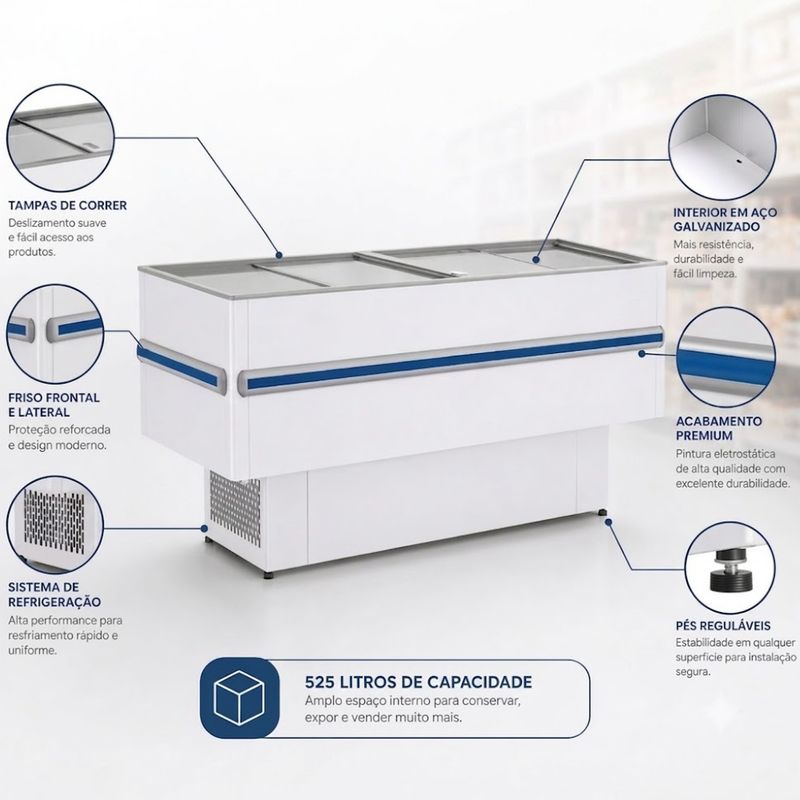 BALCAO-REFRIGERADO-ILHA-STANDARD-GESV-190R-BRANCO-VIDRO-RETO-220V---GELOPAR