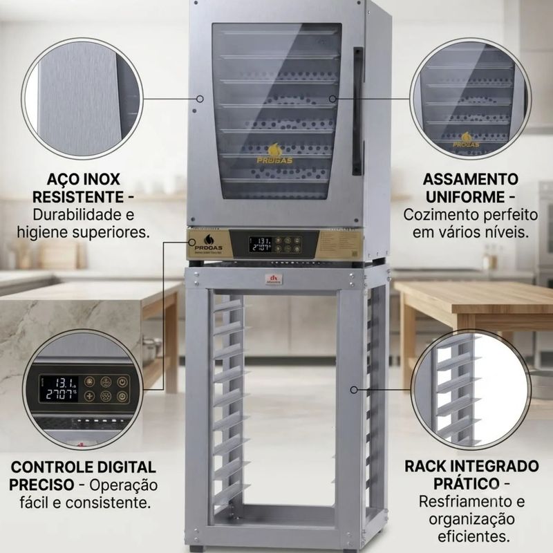KIT-FORNO-TURBO-ELETRICO-FAST-OVEN-PRP-008-PLUS-DIGITAL-DOURADO-220V---BANCADA-MES-008---PROGAS