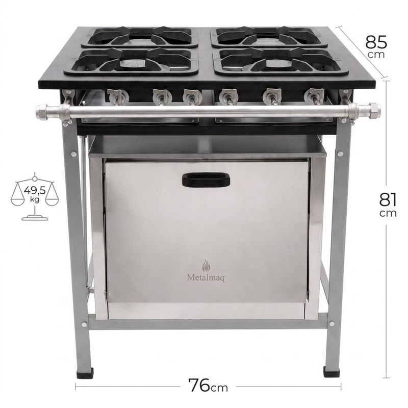 FOGAO-4-BOCAS-30X30CM-GAS-GLP-BAIXA-PRESSAO-PERFIL-65CM-COM-FORNO---METALMAQ