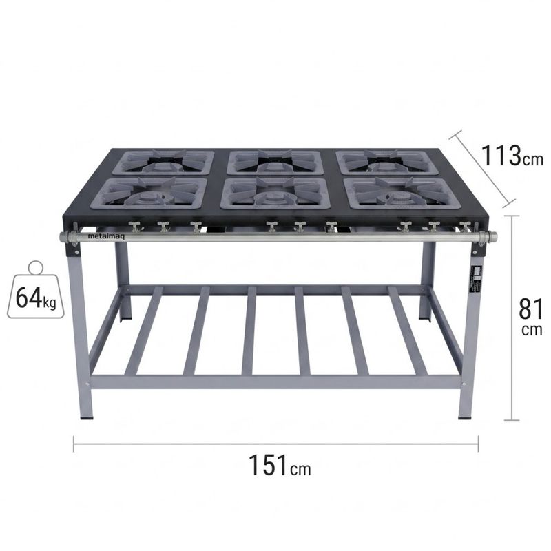 FOGAO-6-BOCAS-40X40CM-GAS-GLP-BAIXA-PRESSAO-PERFIL-9CM-DE-PE---METALMAQ