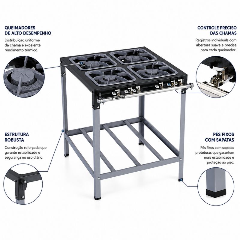 FOGAO-4-BOCAS-30X30CM-GAS-GLP-BAIXA-PRESSAO-PERFIL-65CM-DE-PE---METALMAQ
