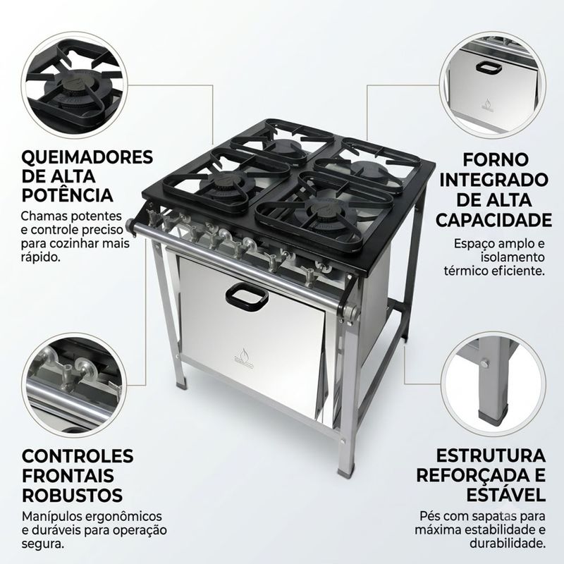 FOGAO-4-BOCAS-30X30CM-GAS-GLP-BAIXA-PRESSAO-PERFIL-5CM-COM-FORNO---METALMAQ