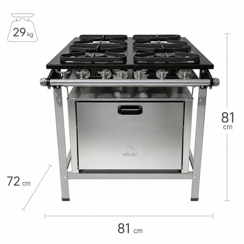 FOGAO-4-BOCAS-30X30CM-GAS-GLP-BAIXA-PRESSAO-PERFIL-5CM-COM-FORNO---METALMAQ